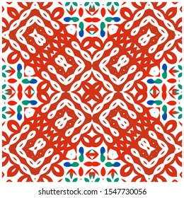 Antique mexican talavera ceramic. Vector seamless pattern elements. Kitchen design. Red floral and abstract decor for scrapbooking, smartphone cases, T-shirts, bags or linens.