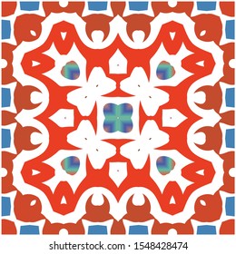Antique mexican talavera ceramic. Vector seamless pattern concept. Graphic design. Red floral and abstract decor for scrapbooking, smartphone cases, T-shirts, bags or linens.