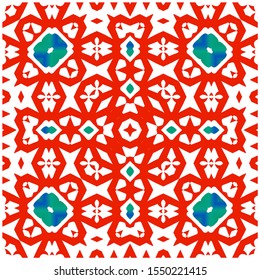 Antique mexican talavera ceramic. Vector seamless pattern illustration. Hand drawn design. Red floral and abstract decor for scrapbooking, smartphone cases, T-shirts, bags or linens.