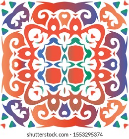 Antique mexican talavera ceramic. Vector seamless pattern theme. Geometric design. Red floral and abstract decor for scrapbooking, smartphone cases, T-shirts, bags or linens.