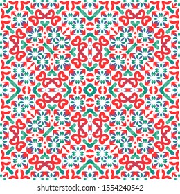 Antique mexican talavera ceramic. Vector seamless pattern texture. Kitchen design. Red floral and abstract decor for scrapbooking, smartphone cases, T-shirts, bags or linens.