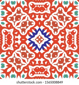 Antique mexican talavera ceramic. Vector seamless pattern concept. Graphic design. Red floral and abstract decor for scrapbooking, smartphone cases, T-shirts, bags or linens.