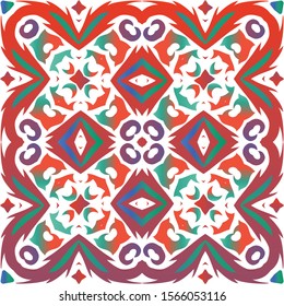 Antique mexican talavera ceramic. Vector seamless pattern concept. Colored design. Red floral and abstract decor for scrapbooking, smartphone cases, T-shirts, bags or linens.