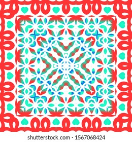 Antique mexican talavera ceramic. Vector seamless pattern collage. Colored design. Red floral and abstract decor for scrapbooking, smartphone cases, T-shirts, bags or linens.