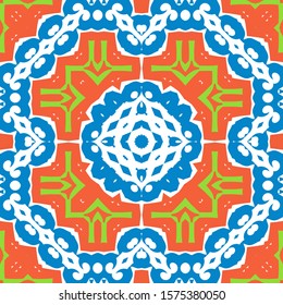 Antique mexican talavera ceramic. Vector seamless pattern concept. Graphic design. Red floral and abstract decor for scrapbooking, smartphone cases, T-shirts, bags or linens.