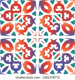 Antique mexican talavera ceramic. Vector seamless pattern illustration. Kitchen design. Red floral and abstract decor for scrapbooking, smartphone cases, T-shirts, bags or linens.