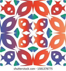 Antique mexican talavera ceramic. Vector seamless pattern watercolor. Geometric design. Red floral and abstract decor for scrapbooking, smartphone cases, T-shirts, bags or linens.