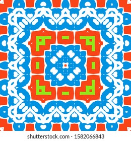 Antique mexican talavera ceramic. Vector seamless pattern concept. Graphic design. Red floral and abstract decor for scrapbooking, smartphone cases, T-shirts, bags or linens.