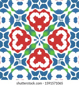 Antique mexican talavera ceramic. Vector seamless pattern concept. Graphic design. Red floral and abstract decor for scrapbooking, smartphone cases, T-shirts, bags or linens.