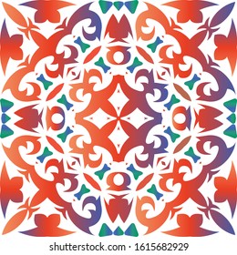 Antique mexican talavera ceramic. Vector seamless pattern texture. Original design. Red floral and abstract decor for scrapbooking, smartphone cases, T-shirts, bags or linens.