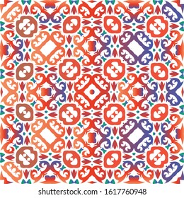 Antique mexican talavera ceramic. Vector seamless pattern trellis. Creative design. Red floral and abstract decor for scrapbooking, smartphone cases, T-shirts, bags or linens.