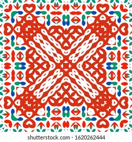 Antique mexican talavera ceramic. Vector seamless pattern elements. Kitchen design. Red floral and abstract decor for scrapbooking, smartphone cases, T-shirts, bags or linens.