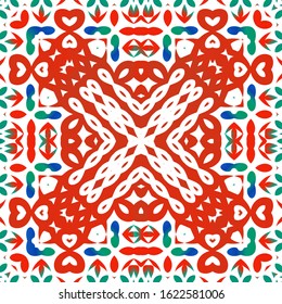 Antique mexican talavera ceramic. Vector seamless pattern elements. Kitchen design. Red floral and abstract decor for scrapbooking, smartphone cases, T-shirts, bags or linens.