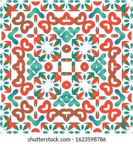 Antique mexican talavera ceramic. Vector seamless pattern texture. Kitchen design. Red floral and abstract decor for scrapbooking, smartphone cases, T-shirts, bags or linens.