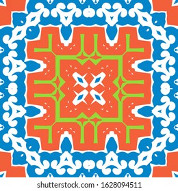 Antique mexican talavera ceramic. Vector seamless pattern concept. Graphic design. Red floral and abstract decor for scrapbooking, smartphone cases, T-shirts, bags or linens.