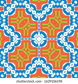 Antique mexican talavera ceramic. Vector seamless pattern concept. Graphic design. Red floral and abstract decor for scrapbooking, smartphone cases, T-shirts, bags or linens.
