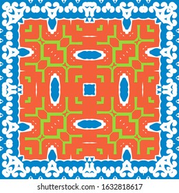 Antique mexican talavera ceramic. Vector seamless pattern concept. Graphic design. Red floral and abstract decor for scrapbooking, smartphone cases, T-shirts, bags or linens.