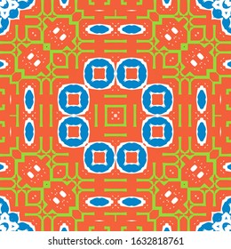 Antique mexican talavera ceramic. Vector seamless pattern concept. Graphic design. Red floral and abstract decor for scrapbooking, smartphone cases, T-shirts, bags or linens.