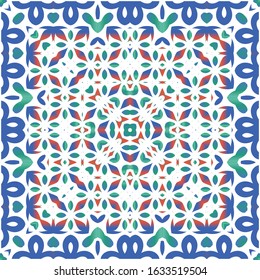 Antique mexican talavera ceramic. Vector seamless pattern collage. Colored design. Red floral and abstract decor for scrapbooking, smartphone cases, T-shirts, bags or linens.