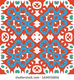 Antique mexican talavera ceramic. Vector seamless pattern concept. Graphic design. Red floral and abstract decor for scrapbooking, smartphone cases, T-shirts, bags or linens.