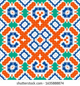 Antique mexican talavera ceramic. Vector seamless pattern concept. Graphic design. Red floral and abstract decor for scrapbooking, smartphone cases, T-shirts, bags or linens.