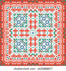 Antique mexican talavera ceramic. Vector seamless pattern concept. Graphic design. Red floral and abstract decor for scrapbooking, smartphone cases, T-shirts, bags or linens.