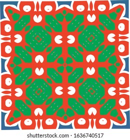 Antique mexican talavera ceramic. Vector seamless pattern illustration. Modern design. Red floral and abstract decor for scrapbooking, smartphone cases, T-shirts, bags or linens.