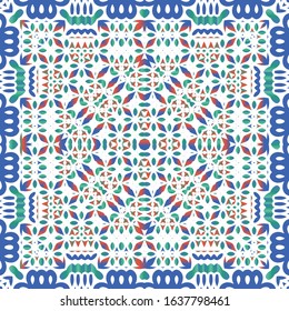 Antique mexican talavera ceramic. Vector seamless pattern collage. Colored design. Red floral and abstract decor for scrapbooking, smartphone cases, T-shirts, bags or linens.