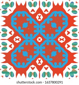 Antique mexican talavera ceramic. Vector seamless pattern concept. Graphic design. Red floral and abstract decor for scrapbooking, smartphone cases, T-shirts, bags or linens.