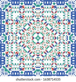 Antique mexican talavera ceramic. Vector seamless pattern collage. Colored design. Red floral and abstract decor for scrapbooking, smartphone cases, T-shirts, bags or linens.
