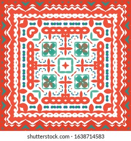 Antique mexican talavera ceramic. Vector seamless pattern concept. Graphic design. Red floral and abstract decor for scrapbooking, smartphone cases, T-shirts, bags or linens.