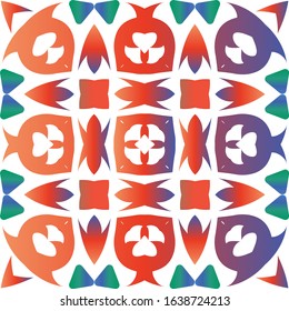 Antique mexican talavera ceramic. Vector seamless pattern watercolor. Colored design. Red floral and abstract decor for scrapbooking, smartphone cases, T-shirts, bags or linens.