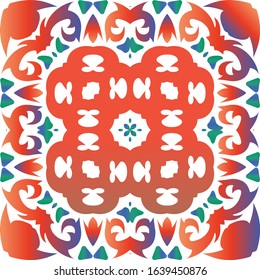 Antique mexican talavera ceramic. Vector seamless pattern template. Stylish design. Red floral and abstract decor for scrapbooking, smartphone cases, T-shirts, bags or linens.
