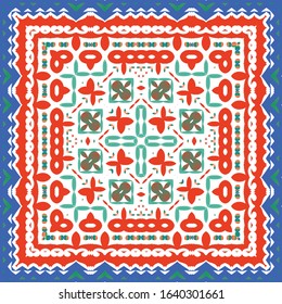 Antique mexican talavera ceramic. Vector seamless pattern concept. Graphic design. Red floral and abstract decor for scrapbooking, smartphone cases, T-shirts, bags or linens.