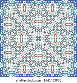 Antique mexican talavera ceramic. Vector seamless pattern collage. Colored design. Red floral and abstract decor for scrapbooking, smartphone cases, T-shirts, bags or linens.