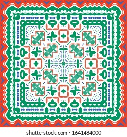 Antique mexican talavera ceramic. Vector seamless pattern concept. Graphic design. Red floral and abstract decor for scrapbooking, smartphone cases, T-shirts, bags or linens.