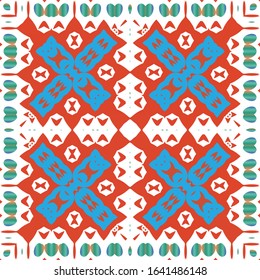 Antique mexican talavera ceramic. Vector seamless pattern concept. Graphic design. Red floral and abstract decor for scrapbooking, smartphone cases, T-shirts, bags or linens.
