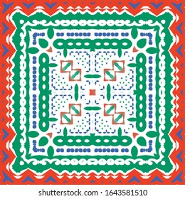 Antique mexican talavera ceramic. Vector seamless pattern concept. Graphic design. Red floral and abstract decor for scrapbooking, smartphone cases, T-shirts, bags or linens.
