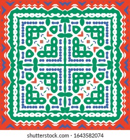 Antique mexican talavera ceramic. Vector seamless pattern concept. Graphic design. Red floral and abstract decor for scrapbooking, smartphone cases, T-shirts, bags or linens.
