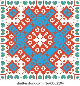 Antique mexican talavera ceramic. Vector seamless pattern concept. Graphic design. Red floral and abstract decor for scrapbooking, smartphone cases, T-shirts, bags or linens.