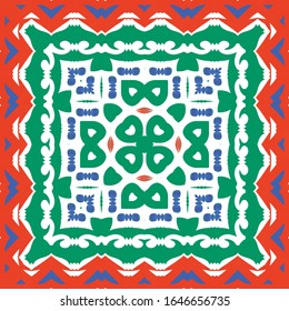 Antique mexican talavera ceramic. Vector seamless pattern concept. Graphic design. Red floral and abstract decor for scrapbooking, smartphone cases, T-shirts, bags or linens.