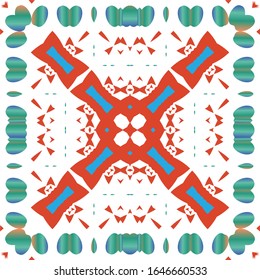 Antique mexican talavera ceramic. Vector seamless pattern concept. Graphic design. Red floral and abstract decor for scrapbooking, smartphone cases, T-shirts, bags or linens.