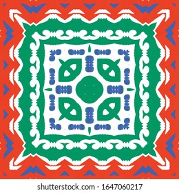 Cerámica antigua mexicana talavera. Concepto de patrón sin fisuras del vector. Diseño gráfico. Decoración floral y abstracta roja para la reserva de chatarra, estuches para smartphones, pantalones en T, bolsas o ropa de cama.