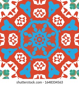 Antique mexican talavera ceramic. Vector seamless pattern concept. Graphic design. Red floral and abstract decor for scrapbooking, smartphone cases, T-shirts, bags or linens.