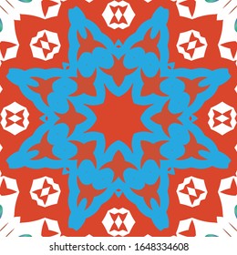 Antique mexican talavera ceramic. Vector seamless pattern concept. Graphic design. Red floral and abstract decor for scrapbooking, smartphone cases, T-shirts, bags or linens.