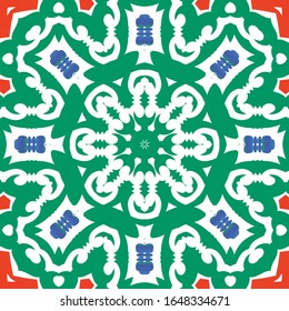 Cerámica antigua mexicana talavera. Concepto de patrón sin fisuras del vector. Diseño gráfico. Decoración floral y abstracta roja para la reserva de chatarra, estuches para smartphones, pantalones en T, bolsas o ropa de cama.