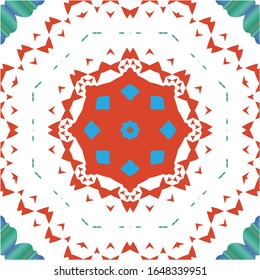 Antique mexican talavera ceramic. Vector seamless pattern concept. Graphic design. Red floral and abstract decor for scrapbooking, smartphone cases, T-shirts, bags or linens.
