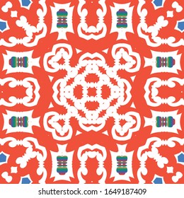 Antique mexican talavera ceramic. Vector seamless pattern concept. Graphic design. Red floral and abstract decor for scrapbooking, smartphone cases, T-shirts, bags or linens.