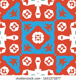 Cerámica antigua mexicana talavera. Concepto de patrón sin fisuras del vector. Diseño gráfico. Decoración floral y abstracta roja para la reserva de chatarra, estuches para smartphones, pantalones en T, bolsas o ropa de cama.