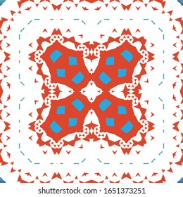 Cerámica antigua mexicana talavera. Concepto de patrón sin fisuras del vector. Diseño gráfico. Decoración floral y abstracta roja para la reserva de chatarra, estuches para smartphones, pantalones en T, bolsas o ropa de cama.